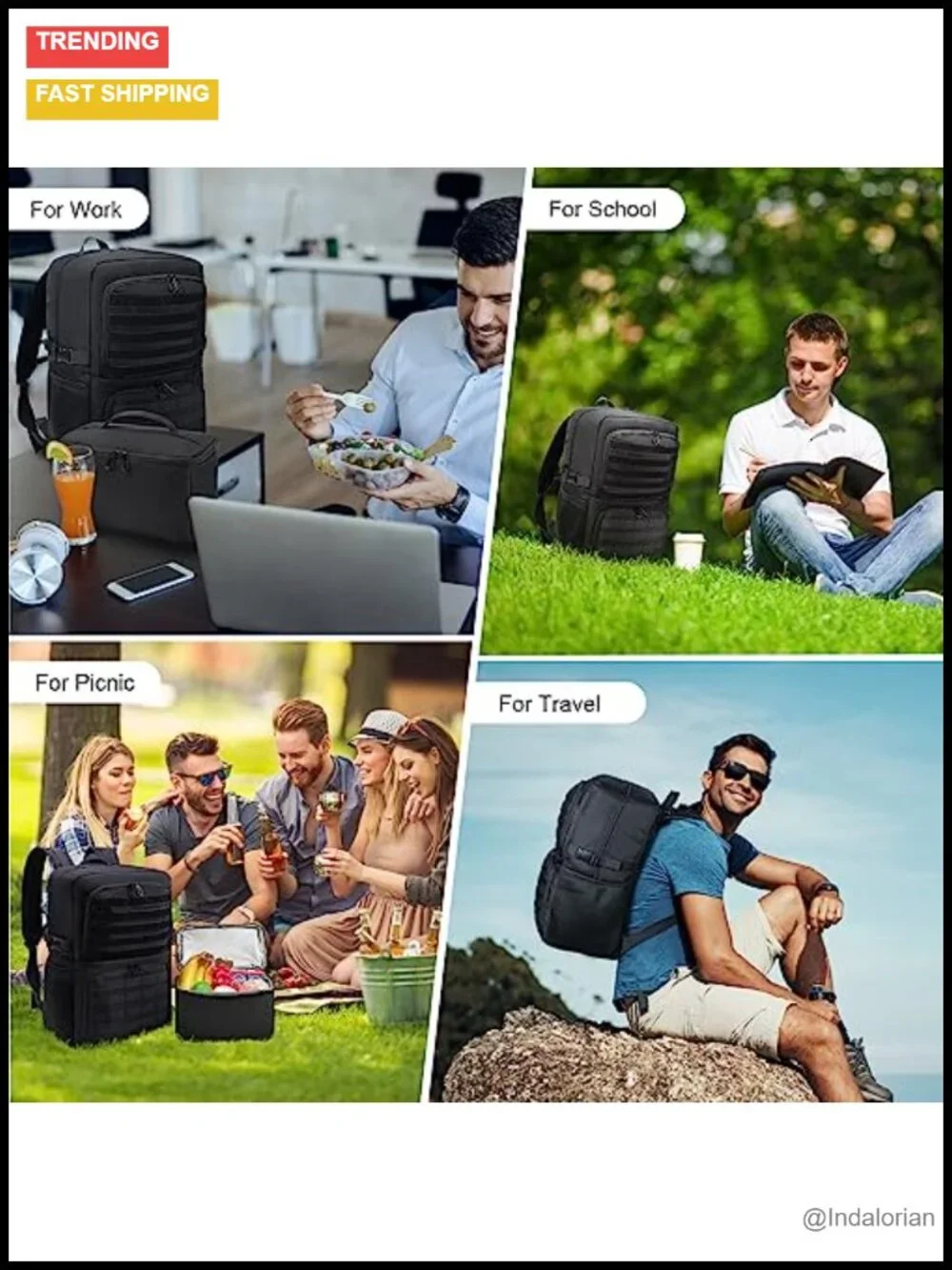 Laptop Backpack 15.6 inch with Detachable Insulated Lunch Box Work Daypack